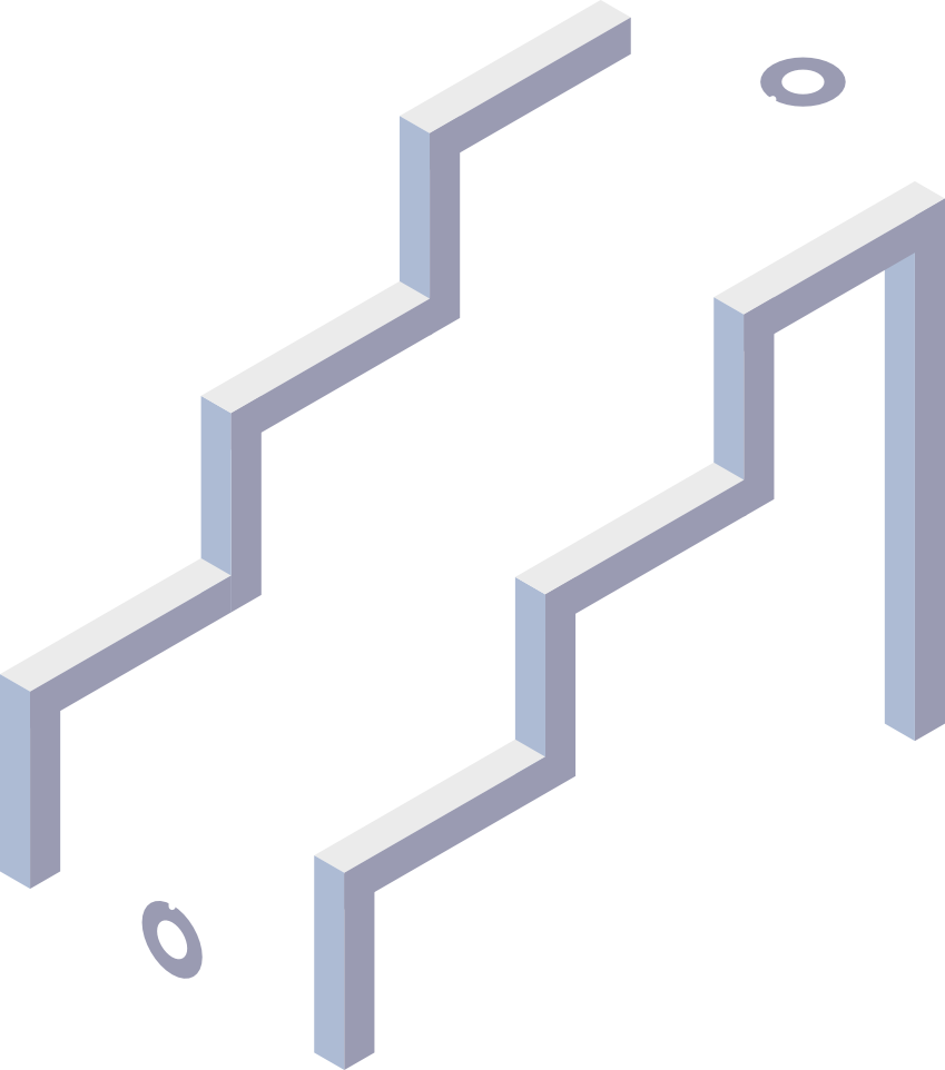 Isometric stairway image with line leading upwards